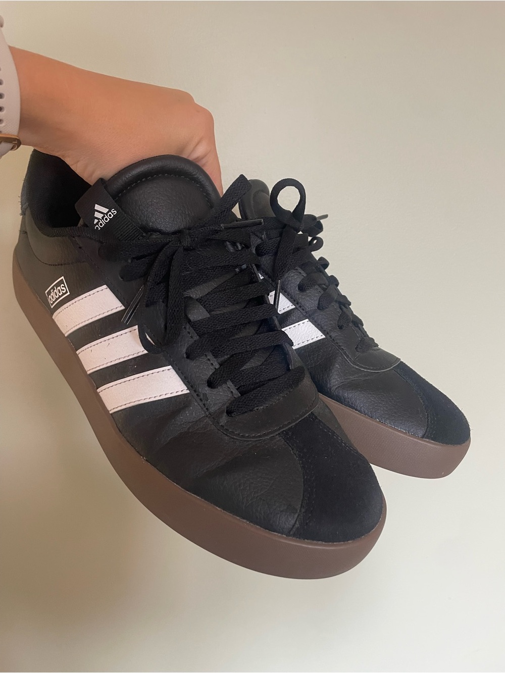 adidas Men’s Black White Leather Sneakers with Brown Gum Sole